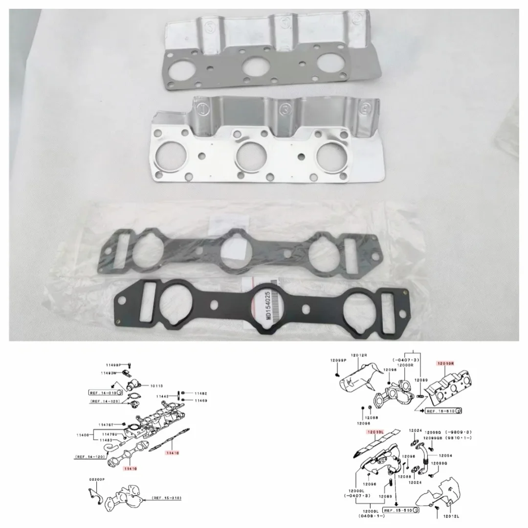 6G72-12Valve Intake & Exhaust Manifold Gasket Set For Pajero Montero V23W V33W V43W MD134703 MD154025 MD168419 MR404181 MD104624