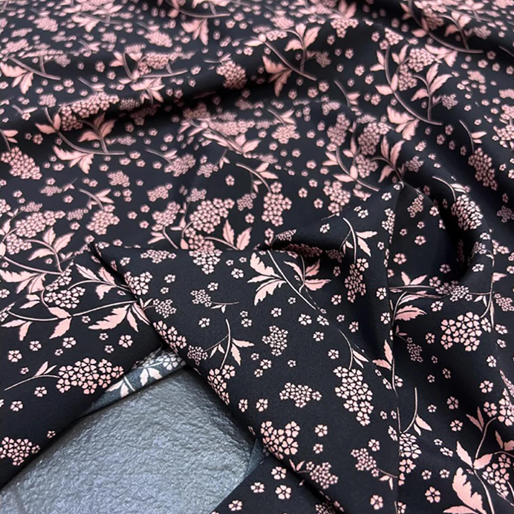 Printed Silk Stretch Crepe Fabric 18momme Width 140cm Pure Mulberry Silk Crepe Matt Breathable Material For Summer Dresses