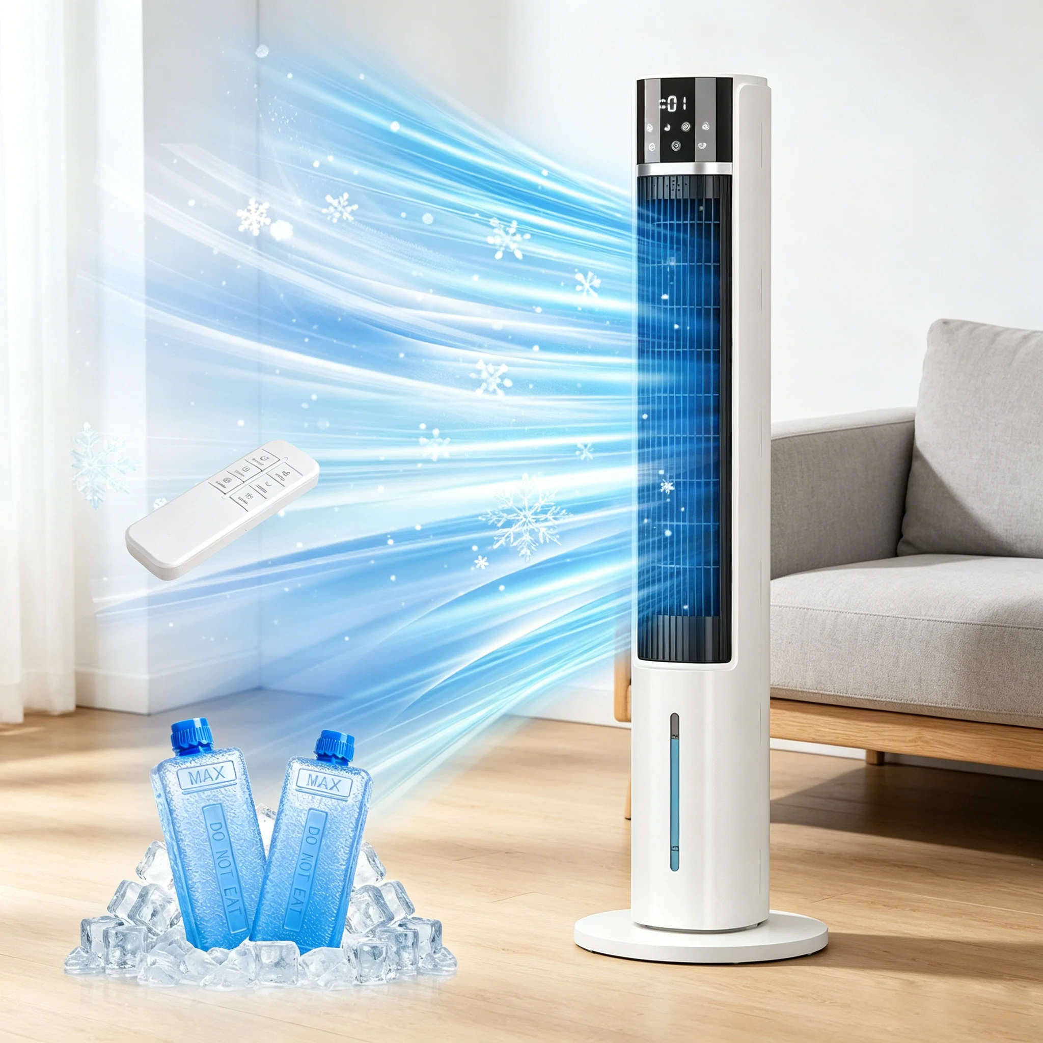 Ventilateur tour électrique Patbrela de 40 pouces refroidi par eau avec écran tactile, 4 vitesses, 70 °   Ventilateur oscillant, télécommande, minuterie 12H, 65W, pour chambre à coucher et salon