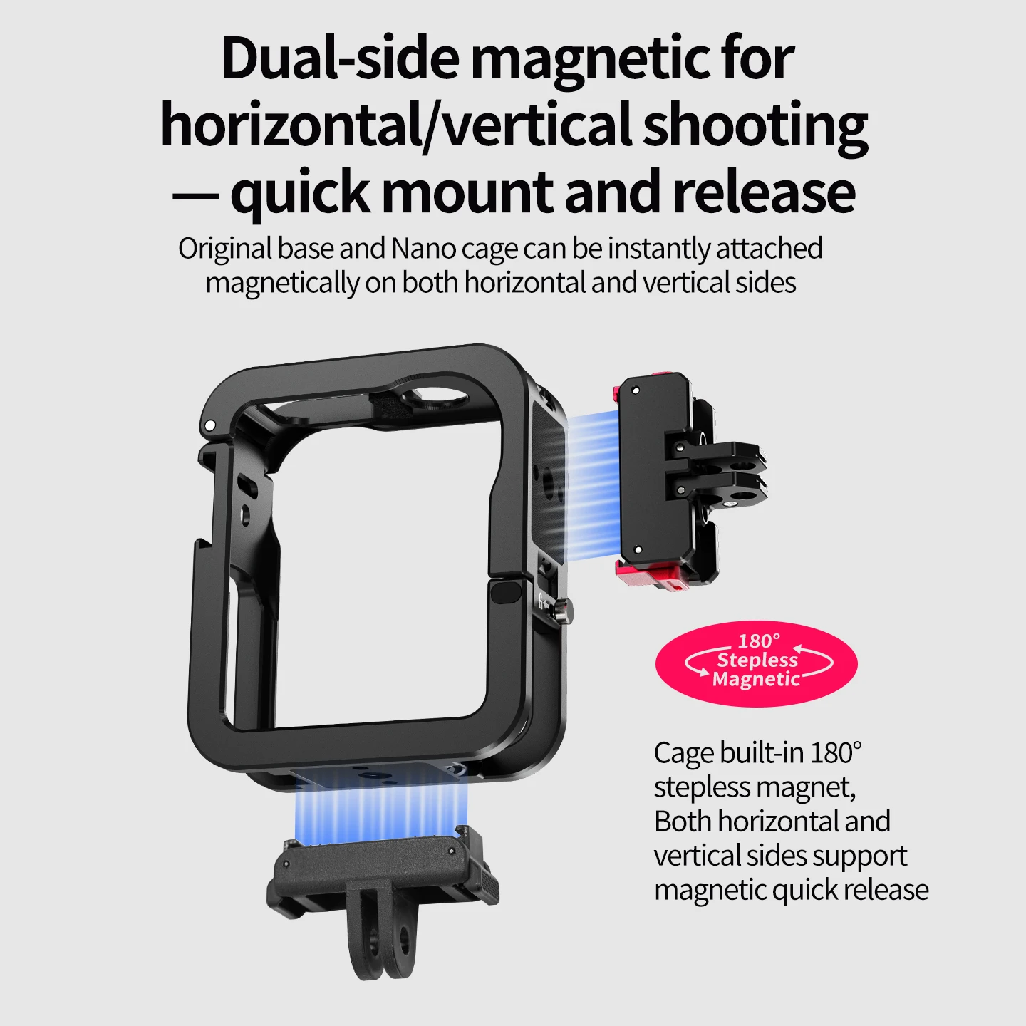 Doppelseitiger Magnetkäfig für DJI Osmo Nano Action-Kamera, Vollschutzrahmen, Cold Shoe, 1/4-Zoll-Stativ, Selfie-Stick-Erweiterung – Detail 4