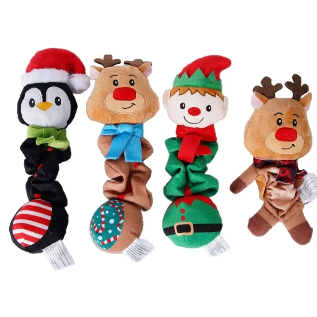 Christmas Squeaky Dog Toy – Reindeer Elf Penguin Cute Animal Pet Toy, Foldable Xmas Gift for S/M Dogs & Puppies