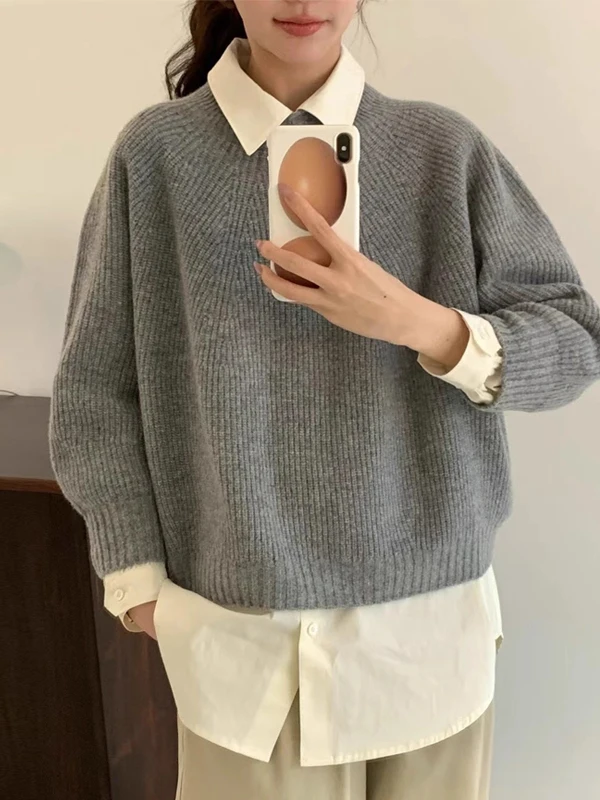 

Шикарный свободный женский трикотаж Tee-quarter Sve Lazy Sle Warmth Faion, осенне-зимний цветной свитер для молодежи