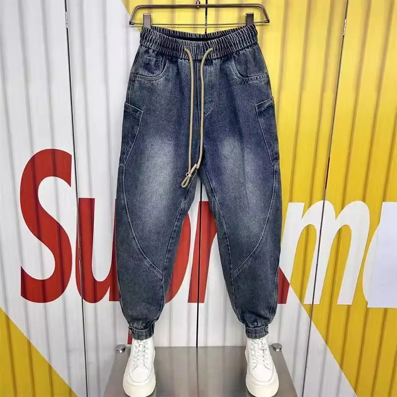 Streetwear Clothing 2026 Trendy Scimitar Washed Pockets Loose Casual Pants Retro Jeans Harlan New Splicing Handsome Baggy Pants