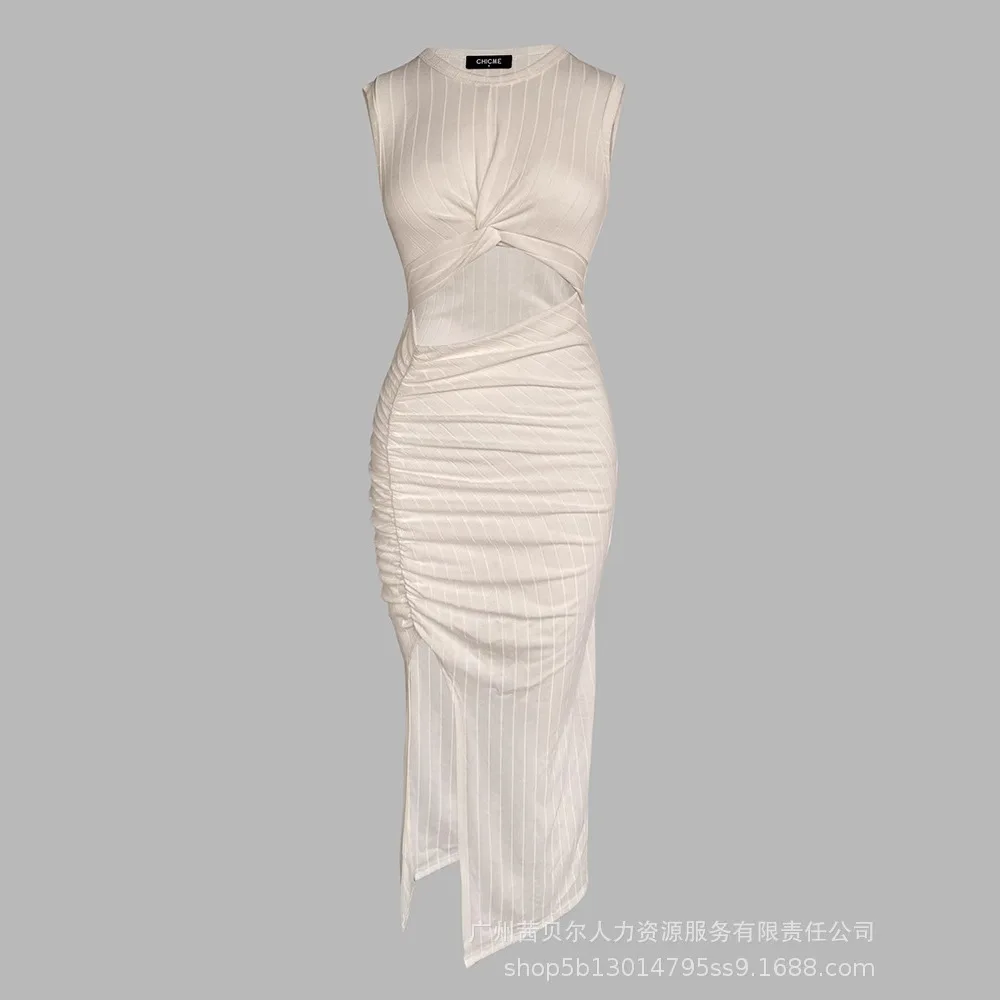 Jurk Vrouwen Lange Jurken Bodycon Vestidos Streetwear Ronde Hals Mouwloos Elegant Slim Party Club Y2k Hoge Taille Zomer 2025,