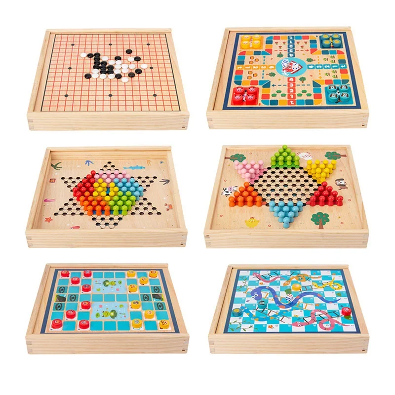 Eight In One Children\'s Multifunctional Board  Chess Wooden Flying Chess Checkers Gobang Chinese Chess Adult Parentchild Game