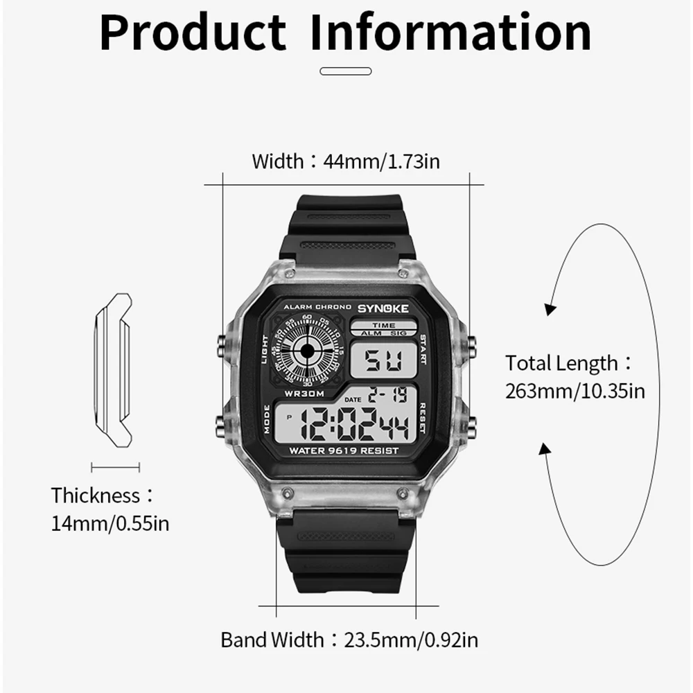 Transparent Case Strap Sports Wrist Watch Ladies Waterproof Shock Resistant Digital Watch For Women Men