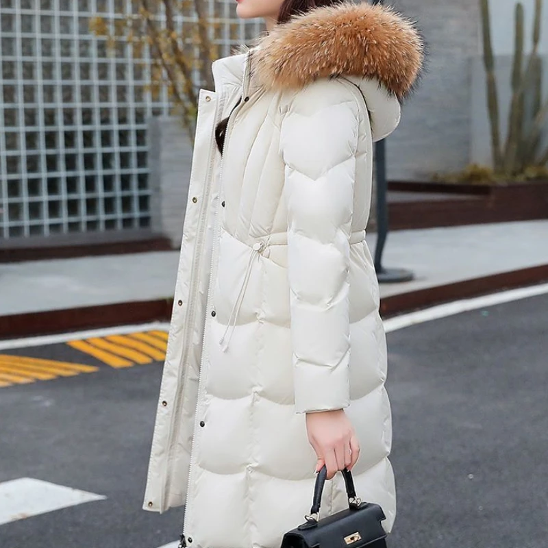 2023 New Women down Jacket Winter Coat Female Mid Length Version Fur Collar Parkas Slim Fit Hooded Fashionable Warm Outcoat