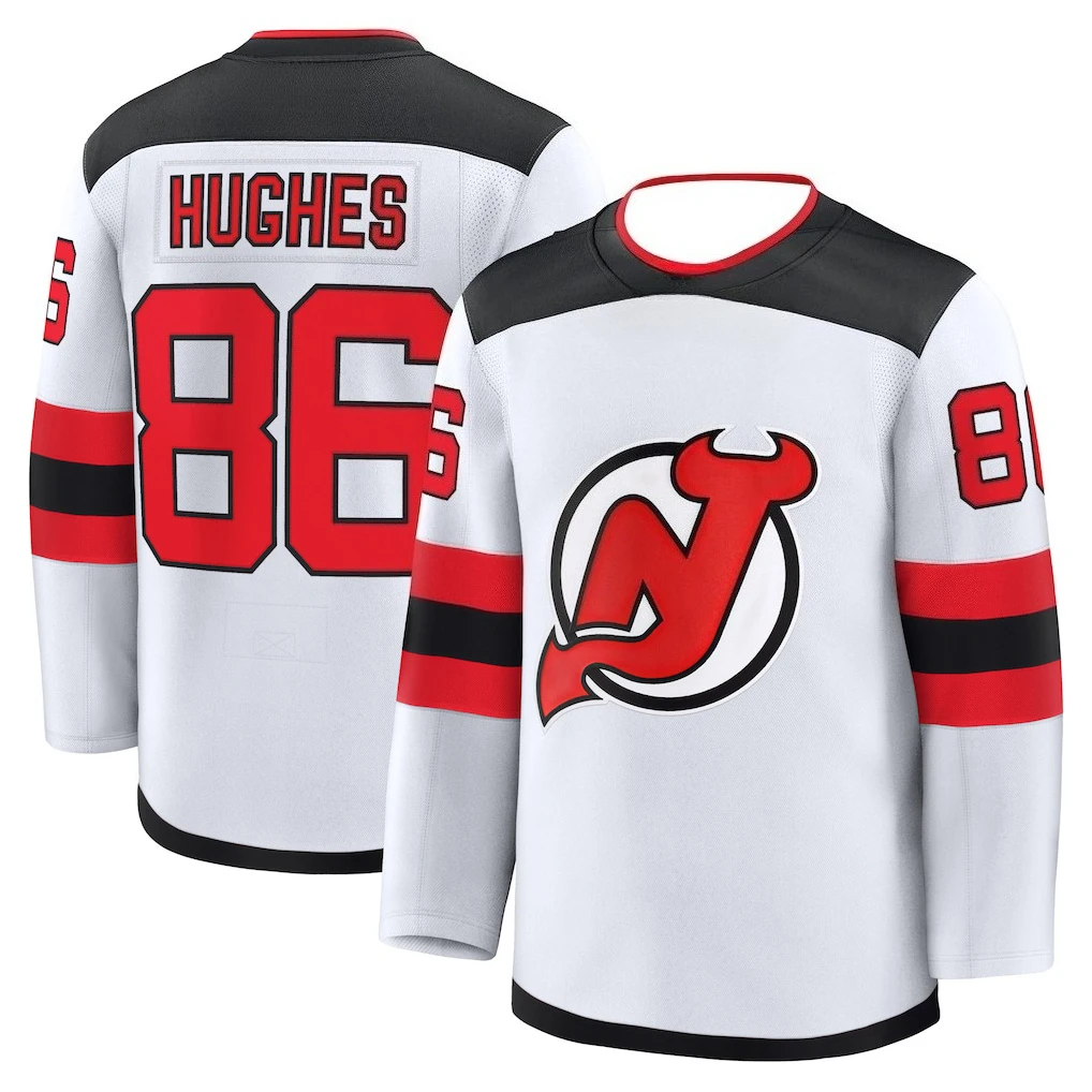 جيرسي الهوكي - أسود مع لمسات بيضاء/حمراء "Hughes 86" شعار "Jersey" طبقة أساسية مريحة للخريف والشتاء