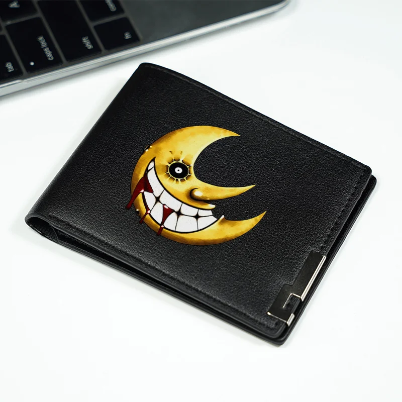 스마일링 문 디자인 PU 가죽 지갑 미니멀리스트 비즈니스 스타일 가볍고 내구성 있는 남성용 일상 사용