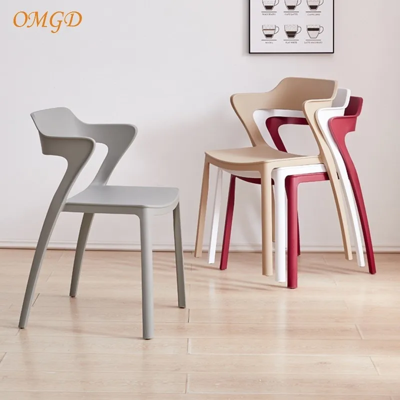 OMGD Scandinavian household plastic thickened chair simple dining chair ox horn chair backrest stool leisure chair desk chair