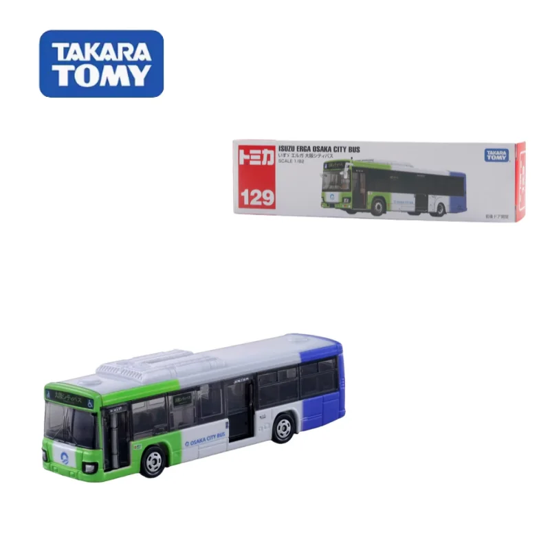 TAKARA TOMY die-casting alloy car long model 129 Osaka City BUS bus decorative ornament toy, a holiday gift for children.