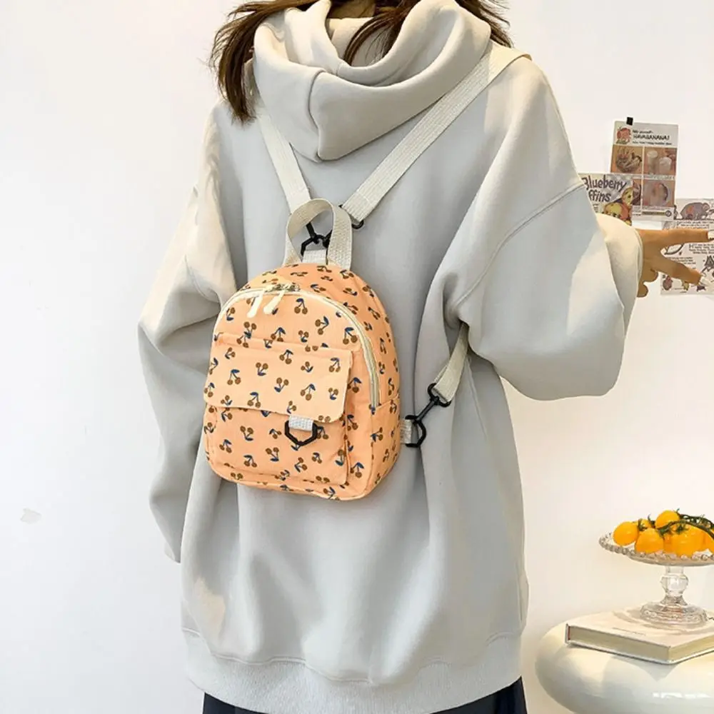 Zaino carino in ciliegio di grande capacità, mini zaino da donna in velluto a coste con cerniera, borsa a tracolla con tasche multiple, zaino per studenti casual