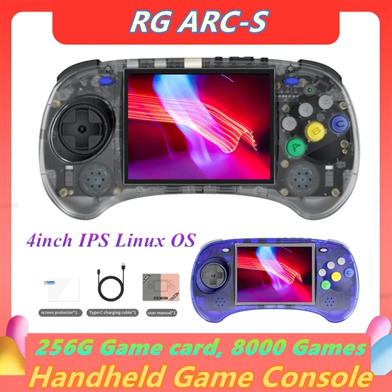 

RG ARC-S Handheld Game Console 256G 4Inch IPS Linux OS Six Button Design Retro Video Players Support Wired Handle Durable