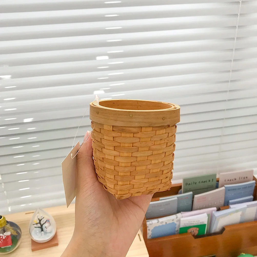 

2 Pcs Woven Pen Holder Wire Storage Baskets Pot Flatware Wood Container Stationary Desk Student