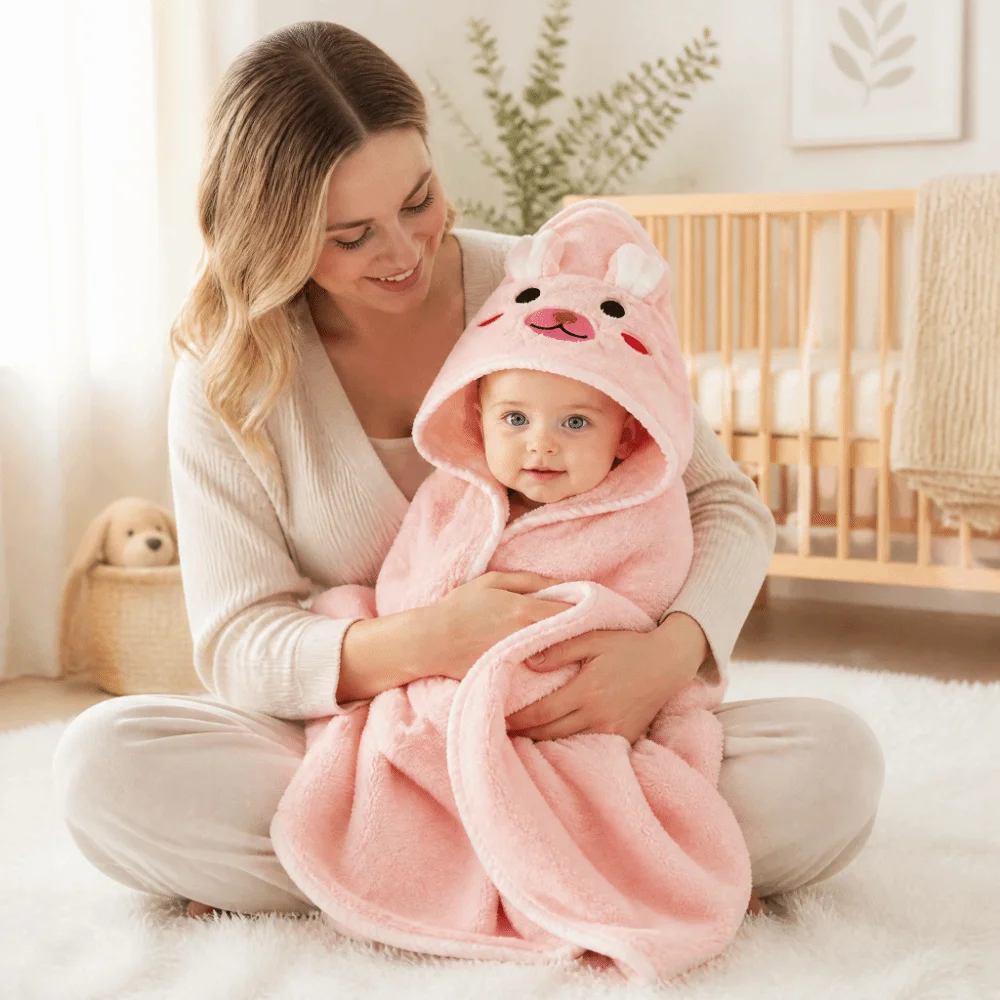 Coral Fleece Toddler Thin Bathrobe Super Soft Highly Absorbent Infant Bath Towel Large Size Cartoon Patterns Baby Blanket Home