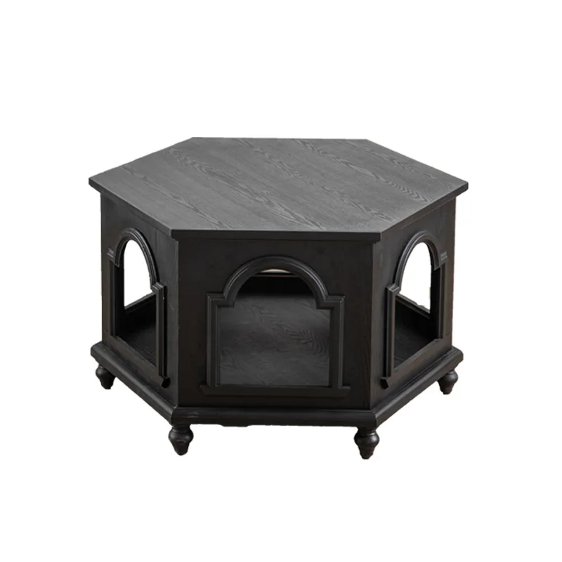 

Palace style solid wood tea table Ash wood grain small apartment coffee table B & B afternoon tea polygonal side table