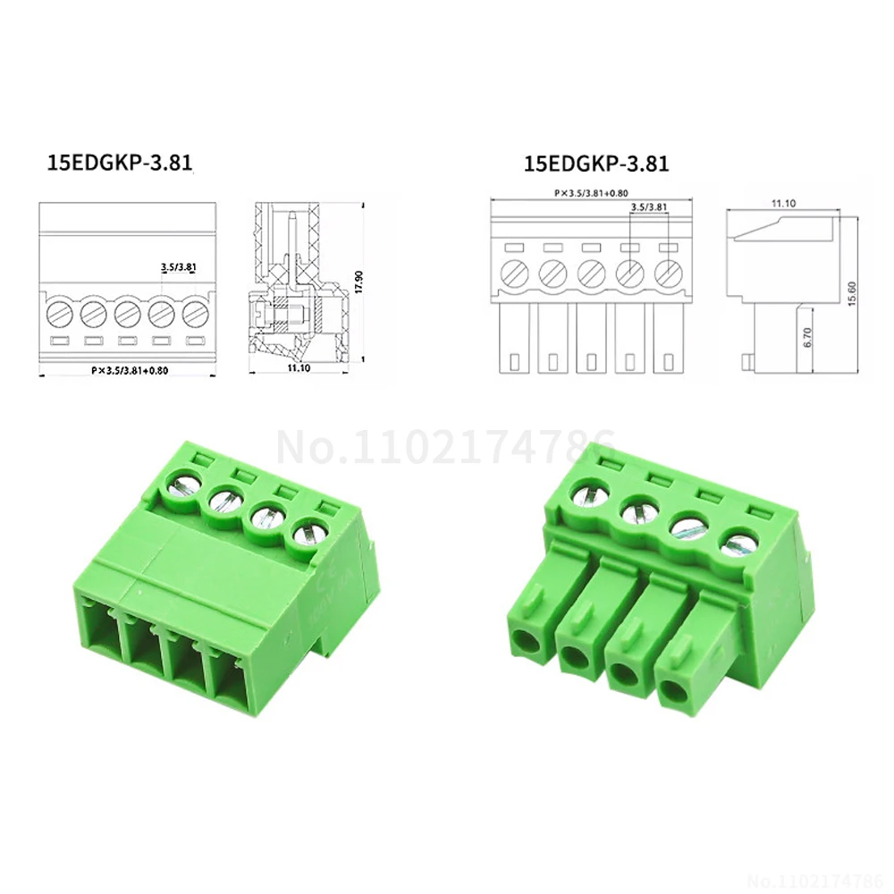 (1 Set) 15EDGKP / K - 3.81mm solderless butt-connect 2~24P hot-swappable terminal block set 2EDGK 2EDGRK 3.81