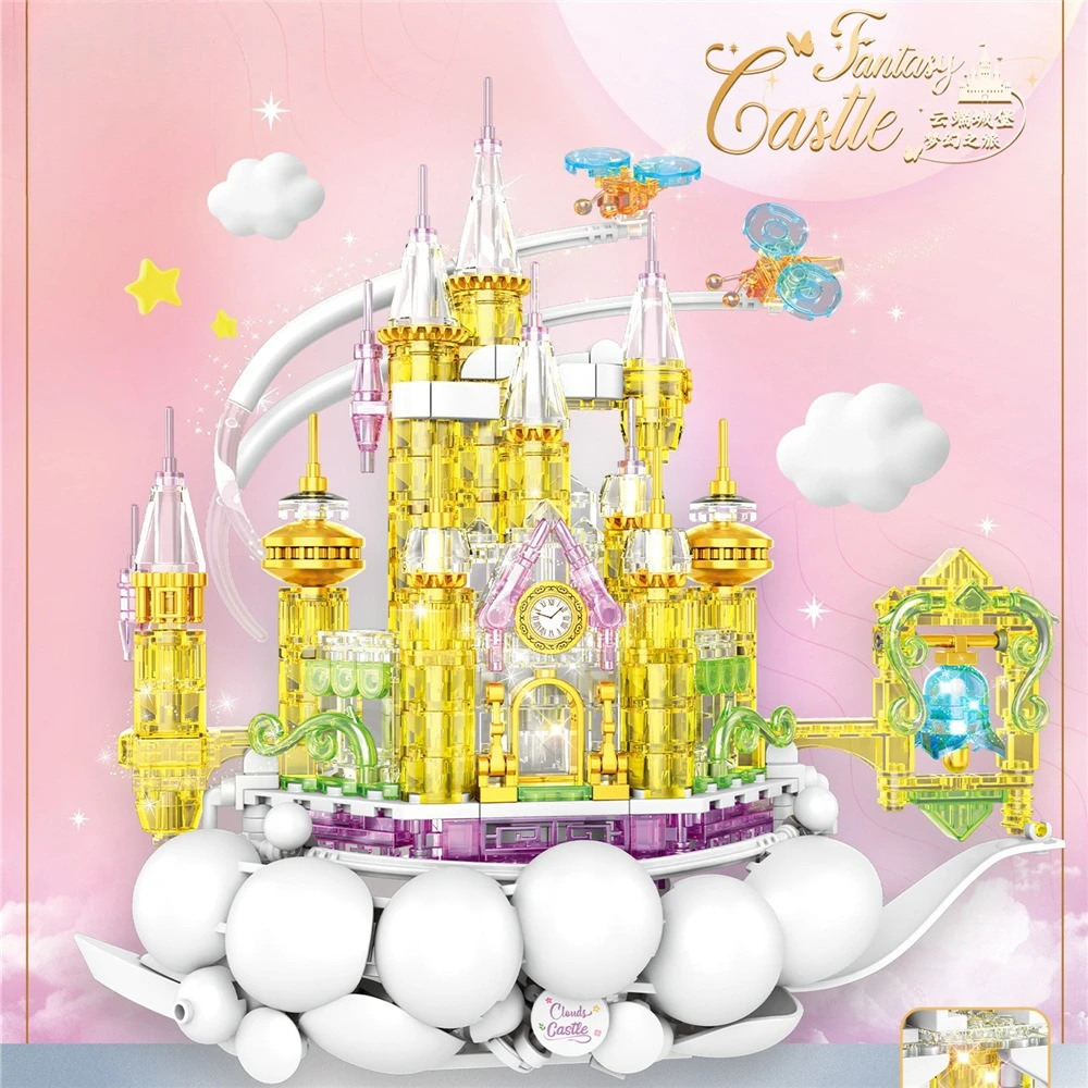 

MOC Fantastic Crystal Cloud Castle Moon Castle Building Blocks Set The Palace of God With Light Toys For Children Birthday Gifts