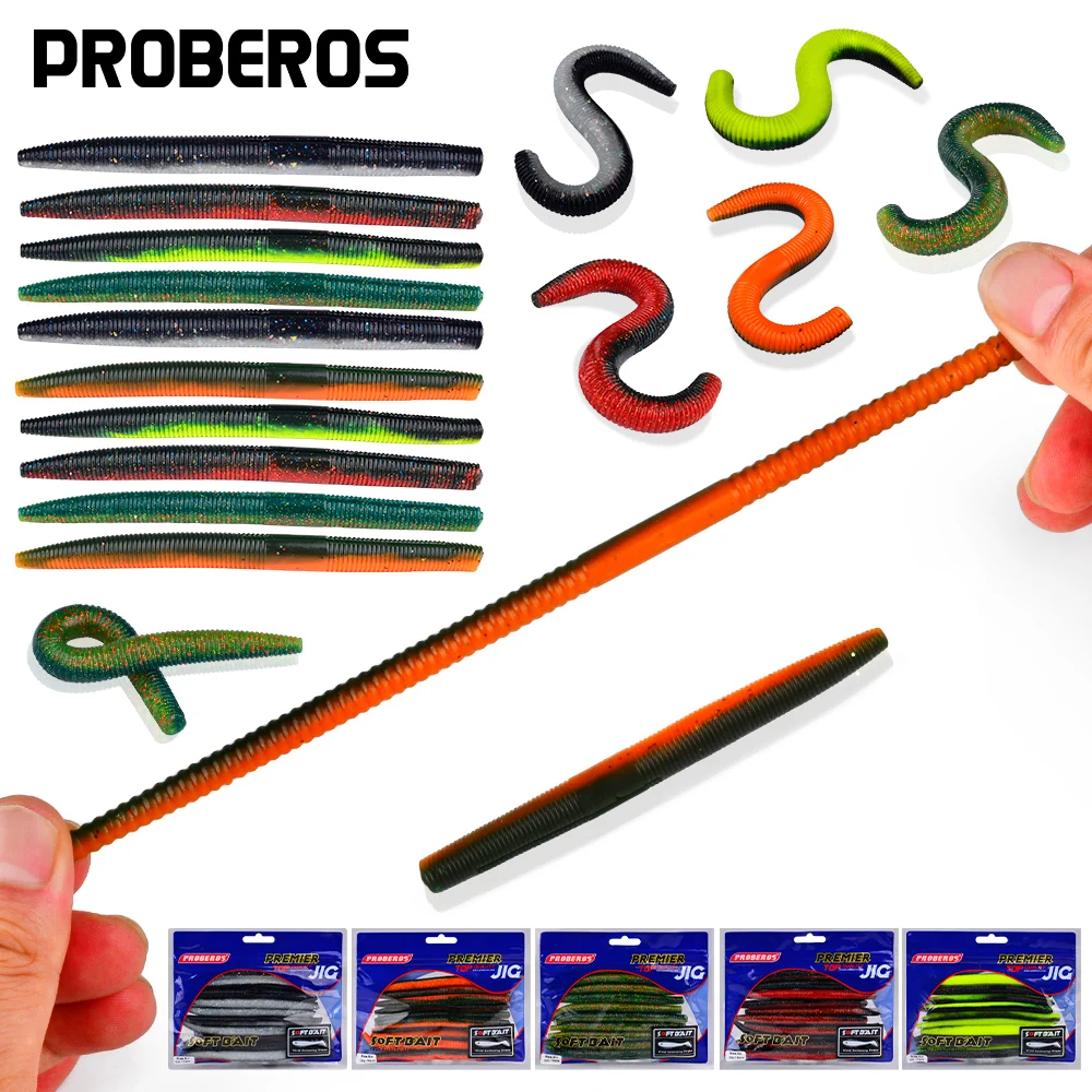 Proberos 10-teiliges, verrücktes Wurm-Angelköder-Set aus weichem Kunststoff für Barsch, Forelle und andere Süßwasser-/Salzwasserfische