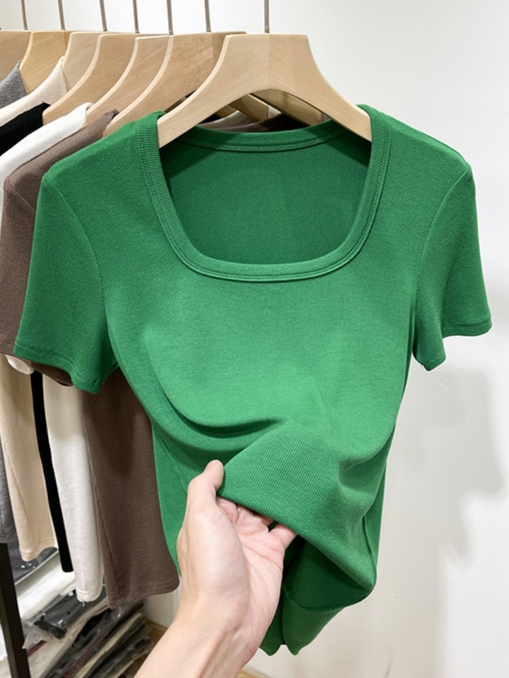  2024 New Style Women's Slim Fit Short Sleeve T-Shirt Square Collar Thread Design Fashionable Spring Summer Top Casual Wear 