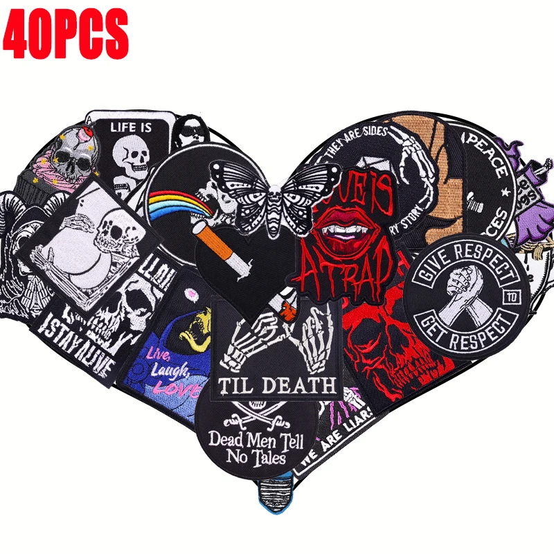 Parche bordado punk calavera de terror planchar para ropa adhesivo