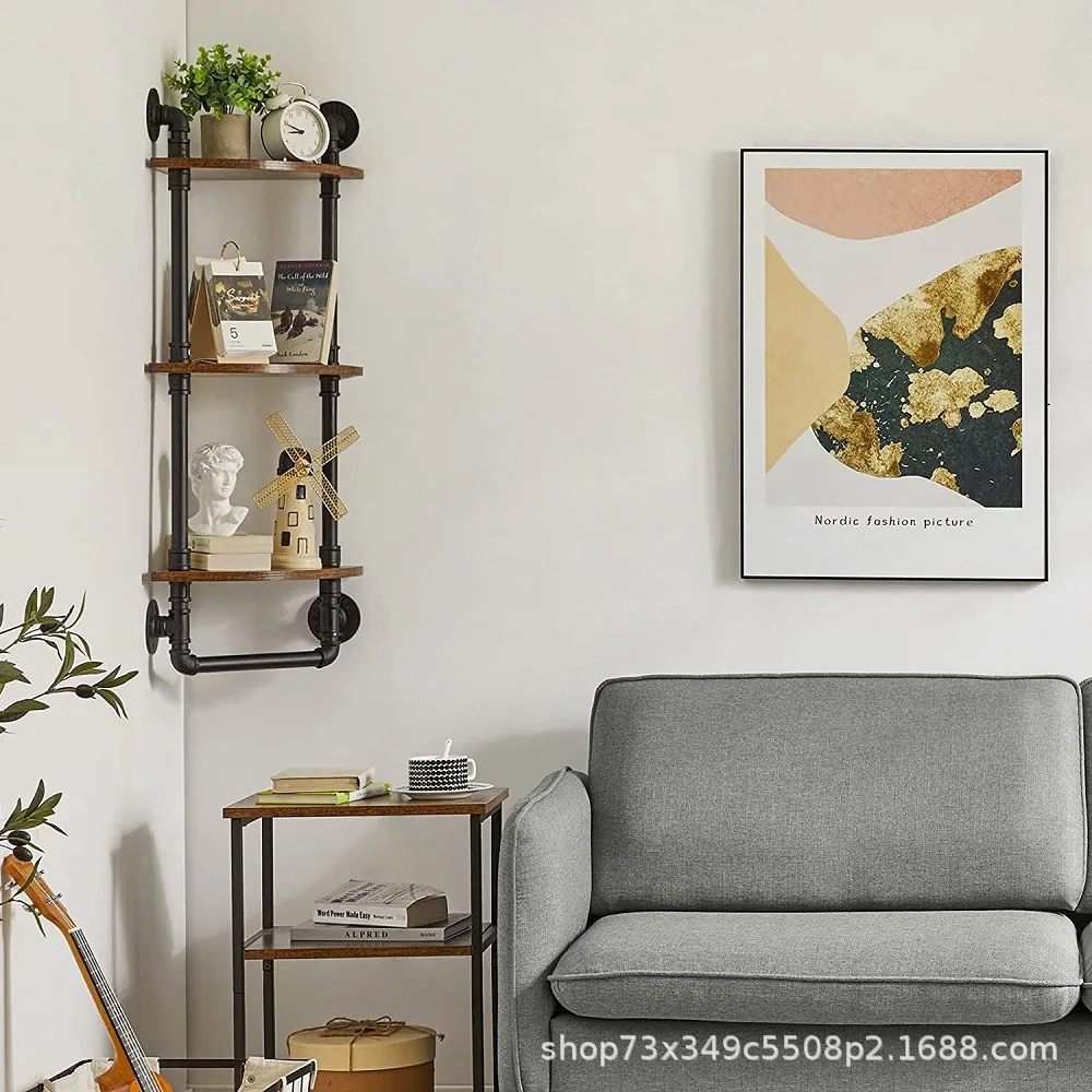 Industrial wind three-layer corner water pipe rack bathroom wall-mounted pipe corner rack with pipe towel corner rack