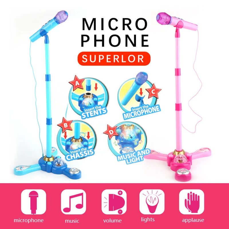 Kinderen Karaoke Lied Machine Microfoon Stand & Lichten Speelgoed Brain-Training Speelgoed Voor Kinderen Educatief Speelgoed Verjaardagscadeau-roze