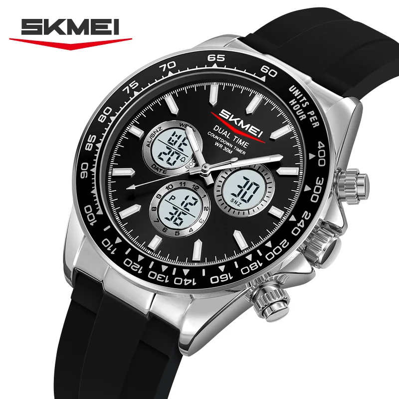 SKMEI 2505 Business Luxury Men Quartz Dual Display Electronic Watch Stainless Steel Business elites Waterproof Wristwatches Male