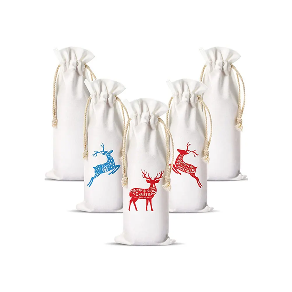 

6pcs Bottle Bags Fabric Drawstring 16x35 5cm White Reusable Storage Packing Cloth Bag For Gifts Decorative Elegant