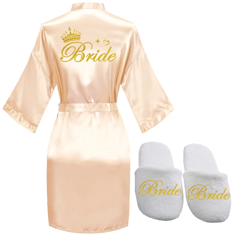 

Champagne Satin Robe Bride Wedding Bathrobe Bridal Robe Bride Bridesmaid Wedding Robes Woman Bachelorette Hen Party