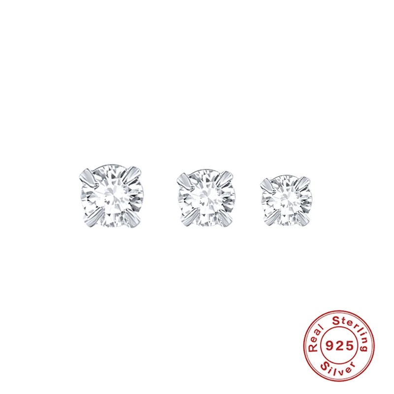 ROXI INS Mini Four-claw Zircon Crystal Stud Earrings for Women Piercings Pendientes 2.5mm/3mm/3.5mm 925 Sterling Silver Earring