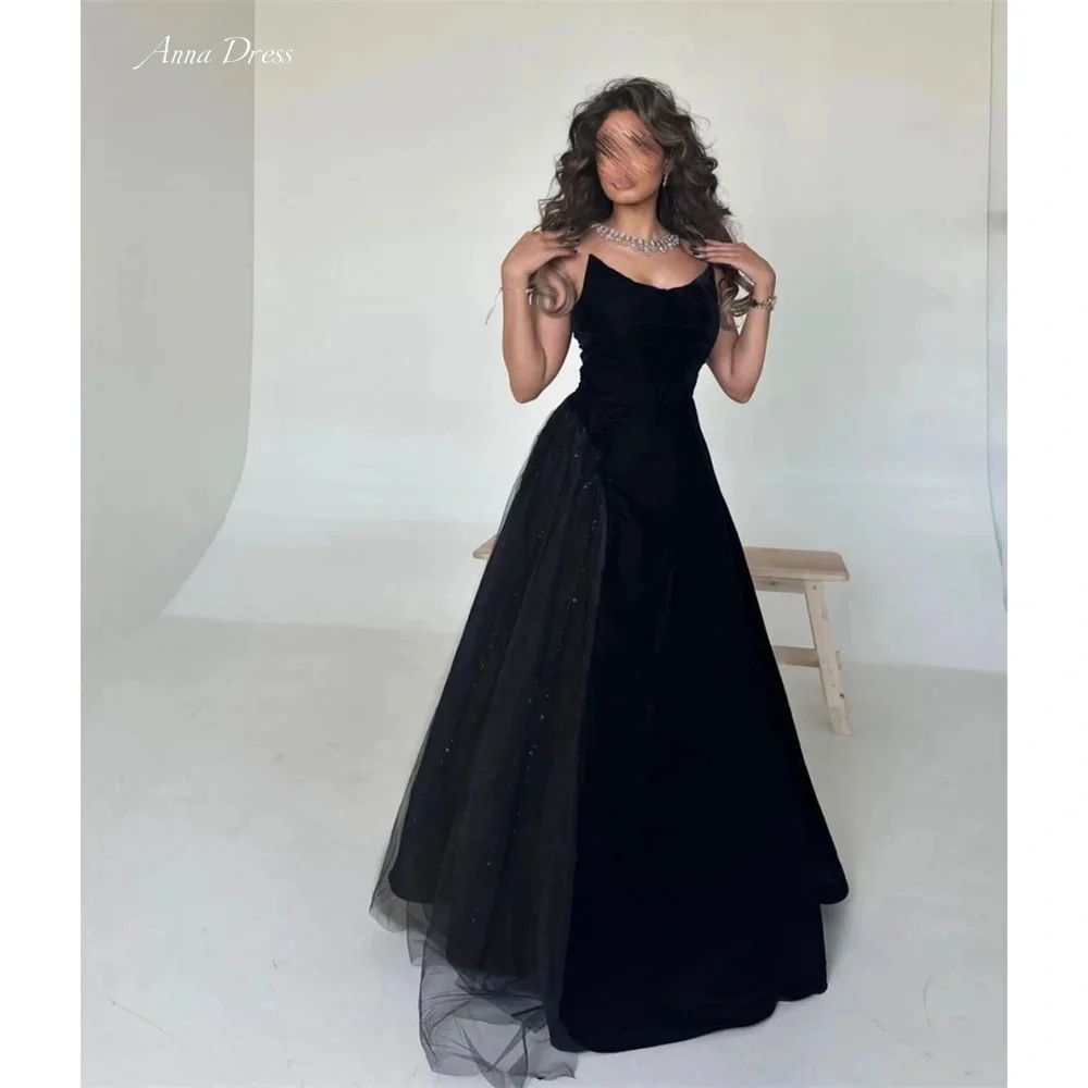 

Anna Tube Top Prom Dresses for Special Occasions Ground Length Wedding Party Dress Custom Made Line A Black Sleeveless Evening