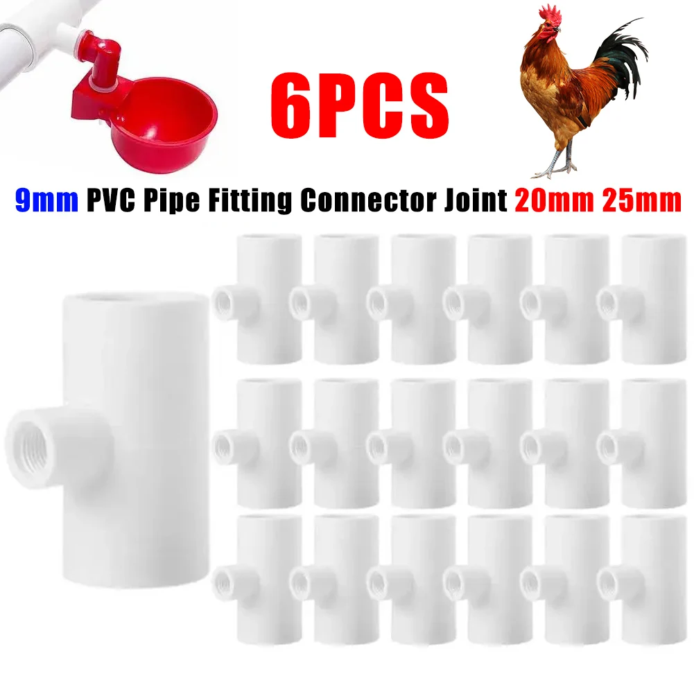 6Pcs 9mm PVC Pipe Fitting Connector Joint 20mm 25mm DIY Automatic Chicken Quail Drinker Bowl Nipple Poultry Accessories