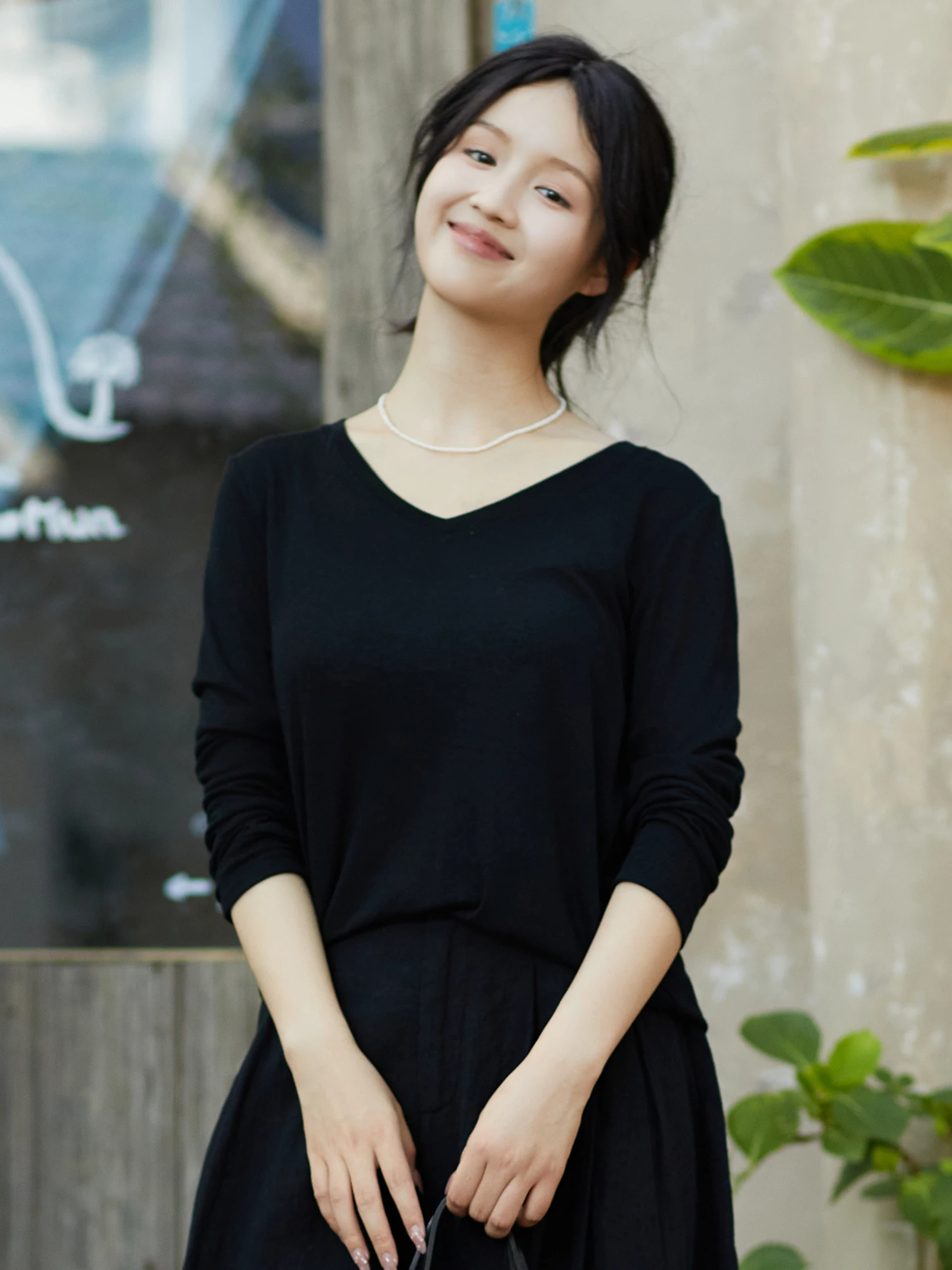 

Bla V-ne T-irt Women's Autumn Wool Silk Soft Smooth Base irt Faionable Commute Sle Loose Fit Long Sve T-irt