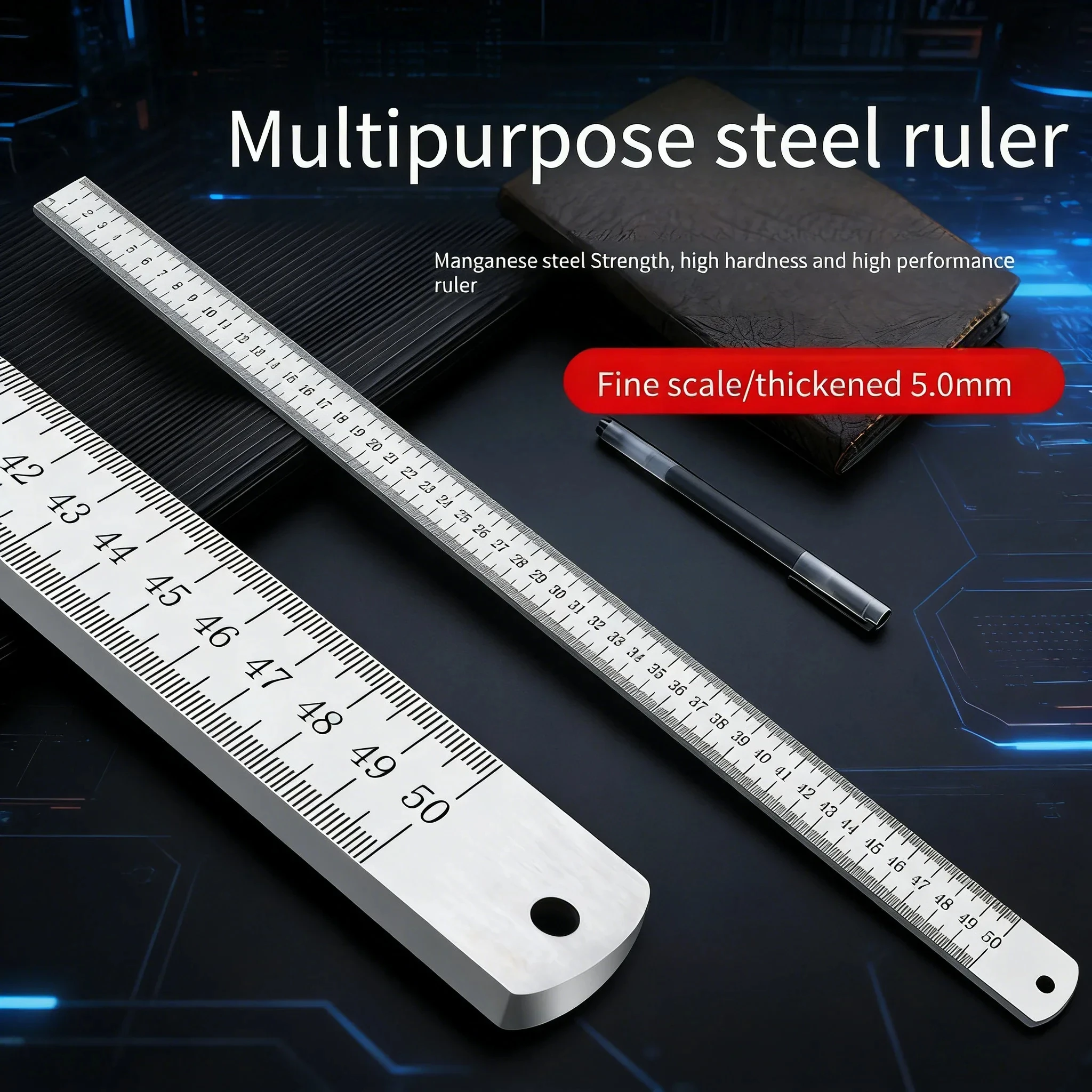 1Pc 2.5mm Thick Stainless Steel Ruler | Tempered Car Safety & Measuring Tool | Multi-Purpose Heavy Duty Scale
