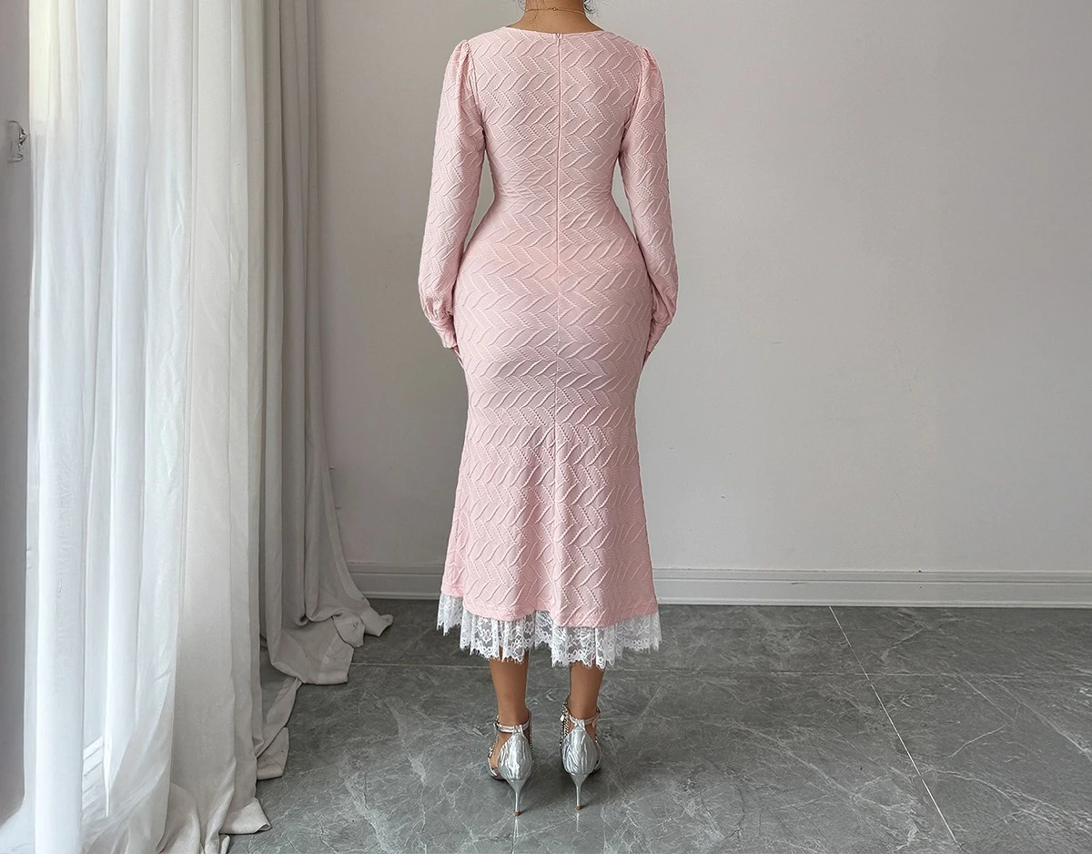 

Elegant Style Button Long Sleeve Hip Wrap Long Dress 2025 Autumn and Winter Women's Long Dress
