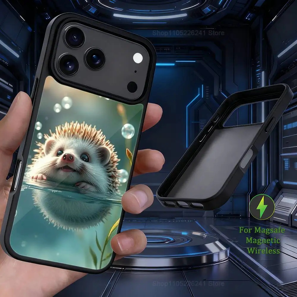 Cute Small Animals Hedgehog For iPhone 12,14,11,15,13,16,17,For Magsafe,Plus,Mini, Pro,Max,Magnetic Wireless Charging Case