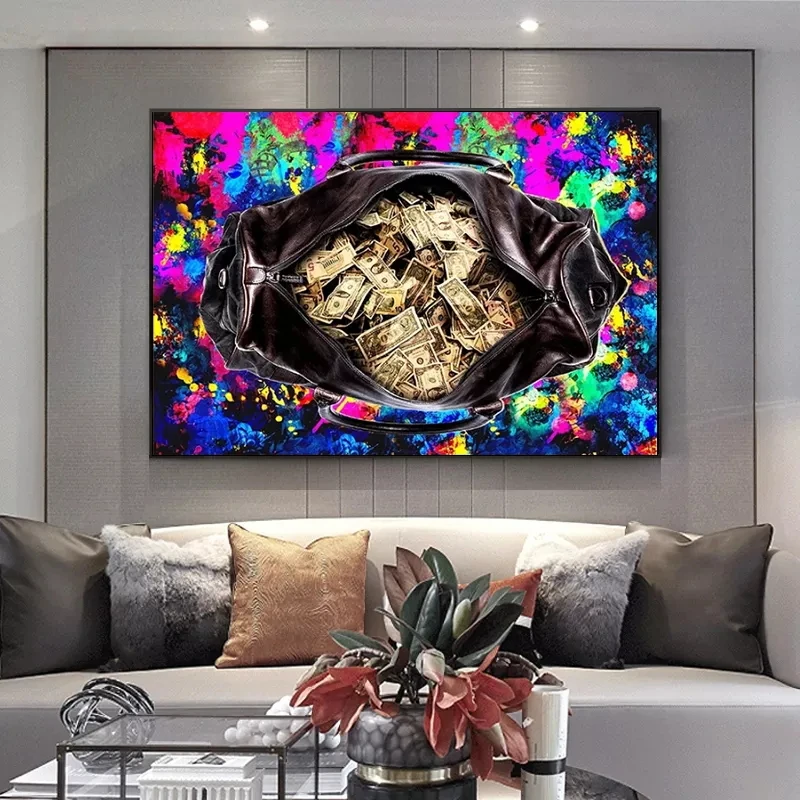 Money Bag Dollar Street Art Graffiti Canvas Painting Abstract Posters and Prints Wall Art Pictures Office Living Room Home Decor