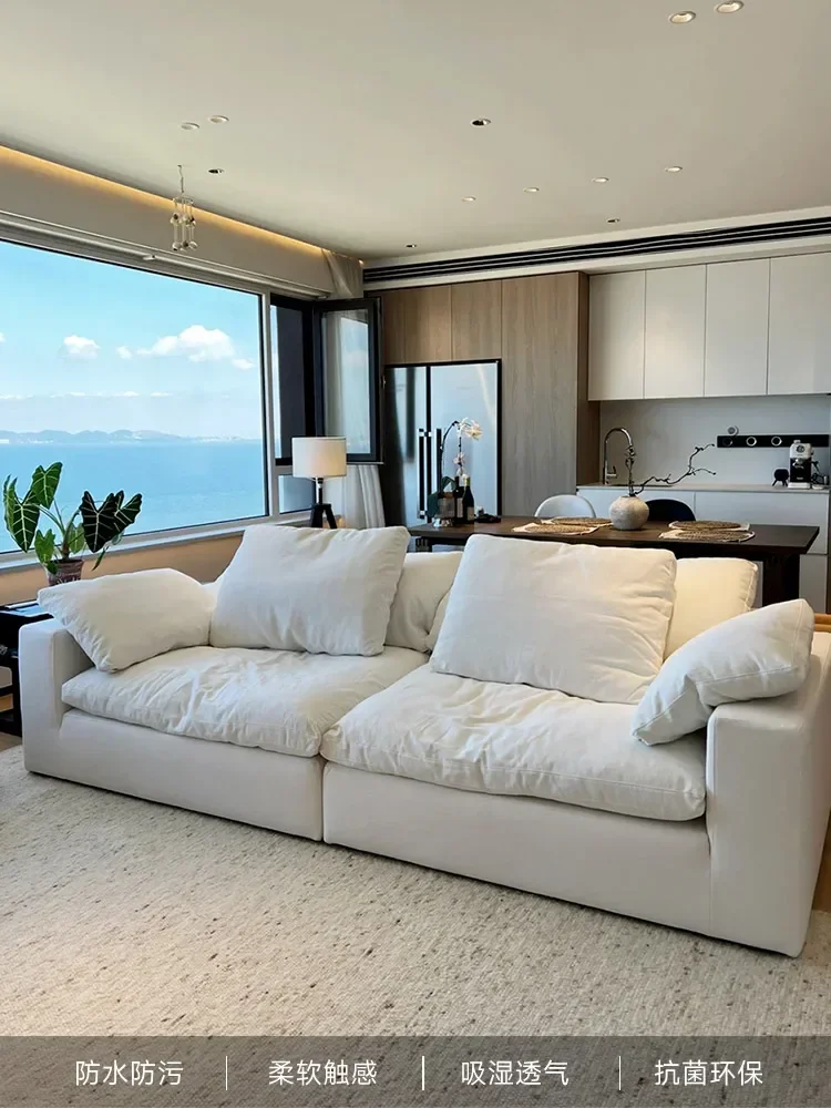 Cloud sofa French cream wind cotton and linen down linen wabi wind module lazy living room fabric sofa