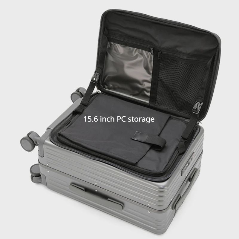 Suitcase 1:9 Front Opening Cover Deepen Capacity Trolley Case with 15.6 Inch PC Compartment Password Lock Travel Suitcase