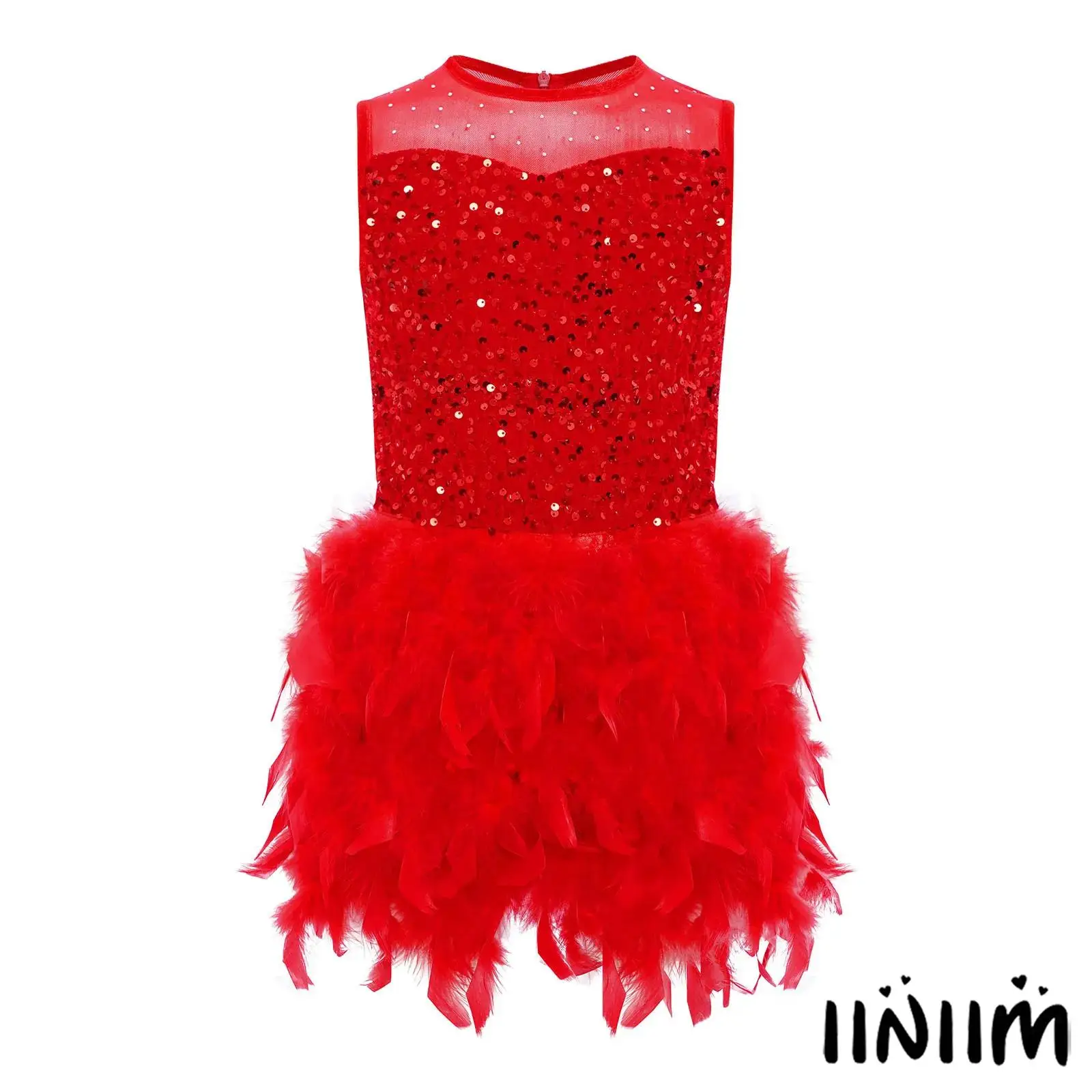 

Kids Girls Jazz Ballet Lyrical Dance Costume Round Neck Sleeveless Sheer Mesh Dress Gymnastics Figure Ice Skating Dance Dress