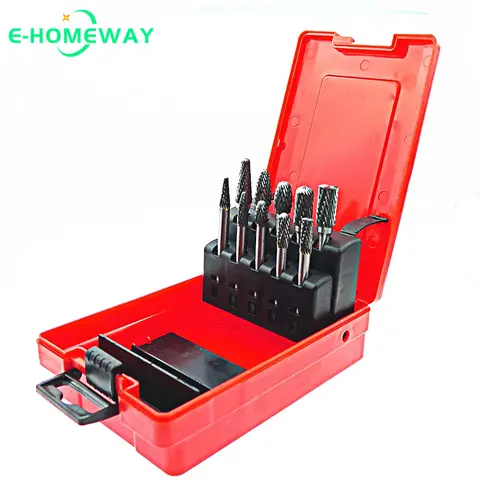 10 adet Tungsten karbür çapak seti 6*6/10mm tip A/C/E/F/L Metal parlatma için çift kesim döner dosyaları bit, freze-güç araçları