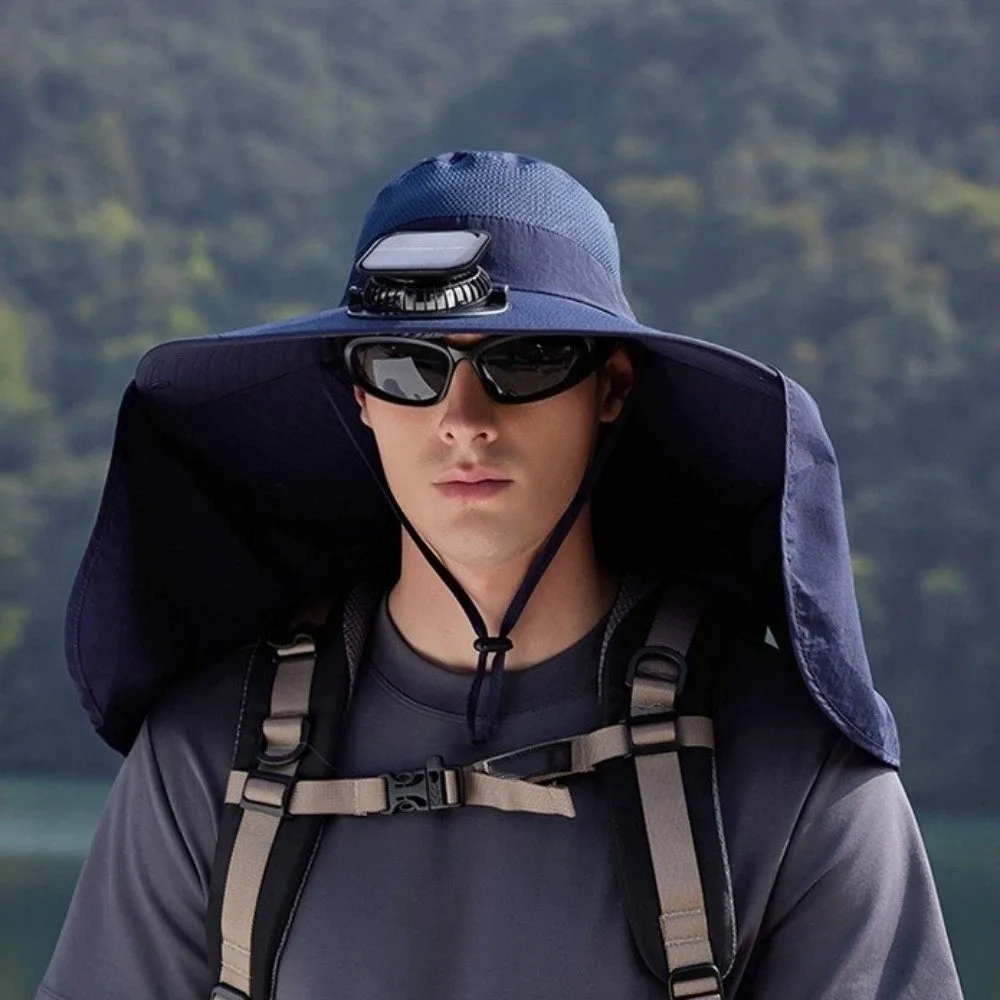 Gift UPF50+ Solar Fan Hat with Shawl Adjustable Wide Brim Hat Waterproof Sunscreen Fishing Hat Outdoor