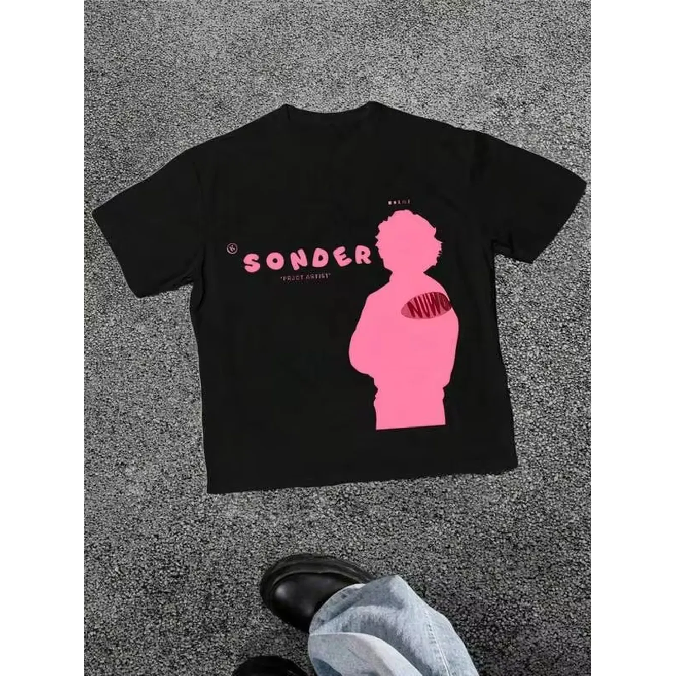 % Cotton Graphic Tees Minimalist Sonder Tee,Printed Casual Versatile Round Neck Short Sleeve-Shirt