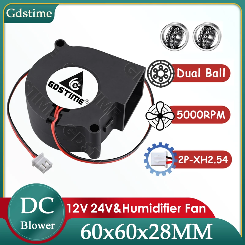 Gdstime 60mm Fan 24V 12V Radiator Fan 60mm*28mm Blower Fan 6028 Turbo Centrifugal Fan for PC Case CPU & Air Purifier Cooling