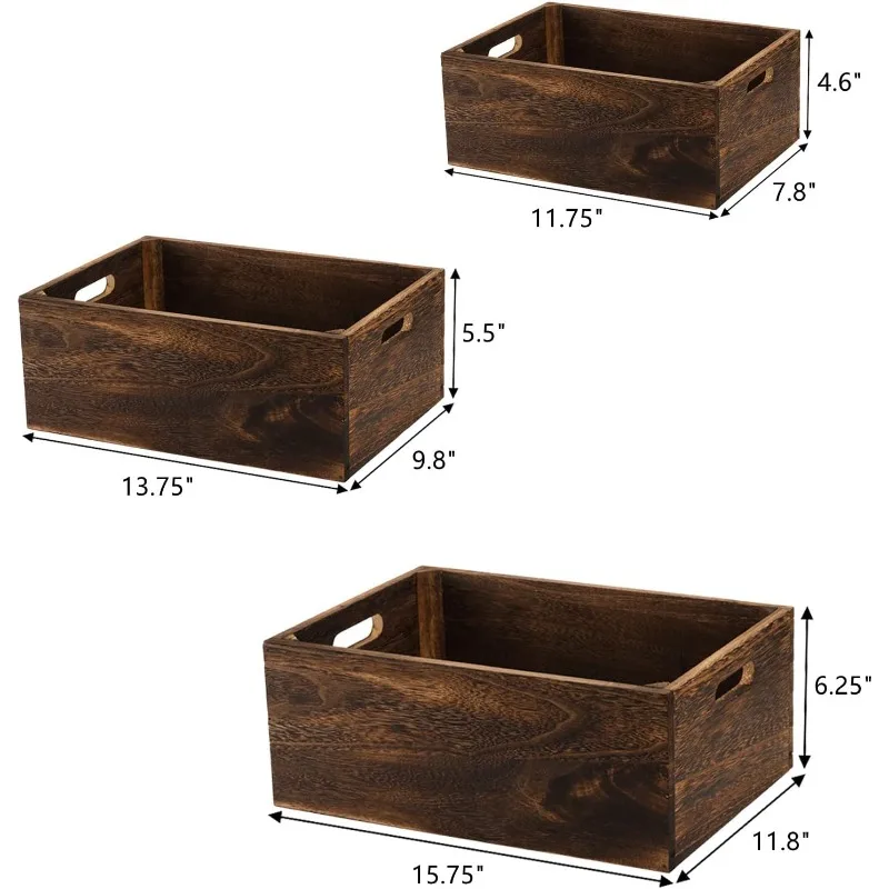 Decorative Farmhouse Wooden Crates Storage Containers Rustic Handmade Natural Solid Wood Basket