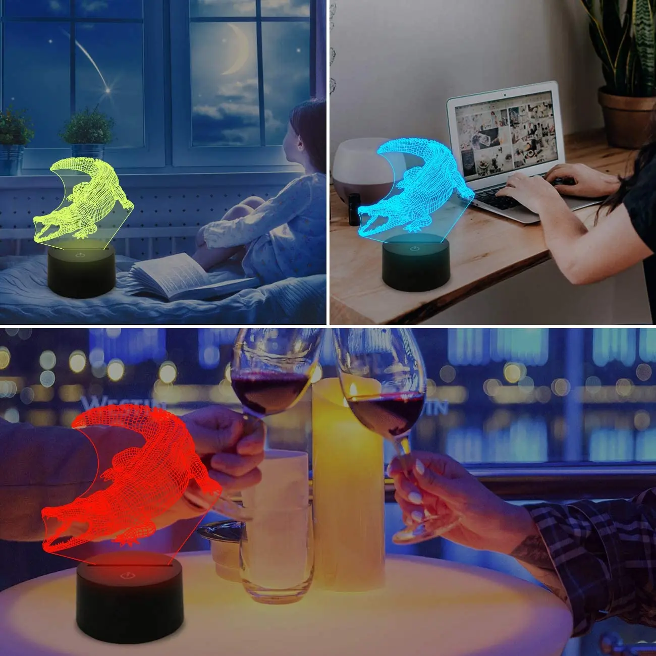 จระเข้ของขวัญ,3D จระเข้ Night Light สำหรับเด็กรีโมทคอนโทรล16สีเปลี่ยนหลอดไฟคริสต์มาสของขวัญวันเกิดสำหรับเด็ก