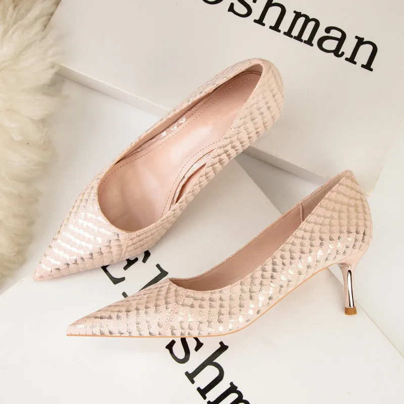 Korean Fashion Shallow Women Pumps 6cm High Heels Black Pink Shoes Spring Autumn Pointy Toe Female Bride Party Shoes Lady Office