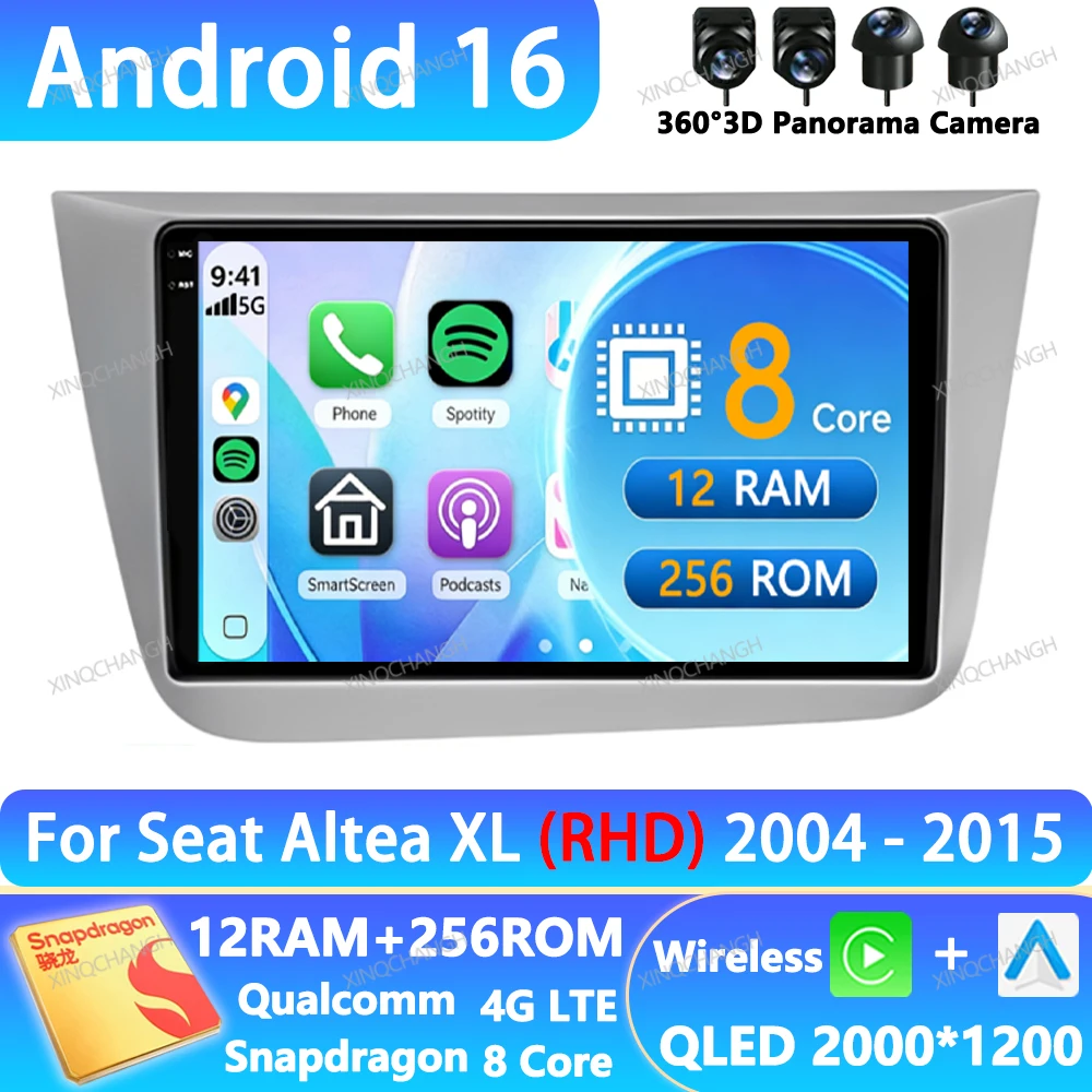 Android 16 Car Radio For SEAT Altea XL 2004 - 2015 Multimedia Stereo Video Player Head Unit Qualcomm QLED GPS 4G LTE 5G WIFI BT