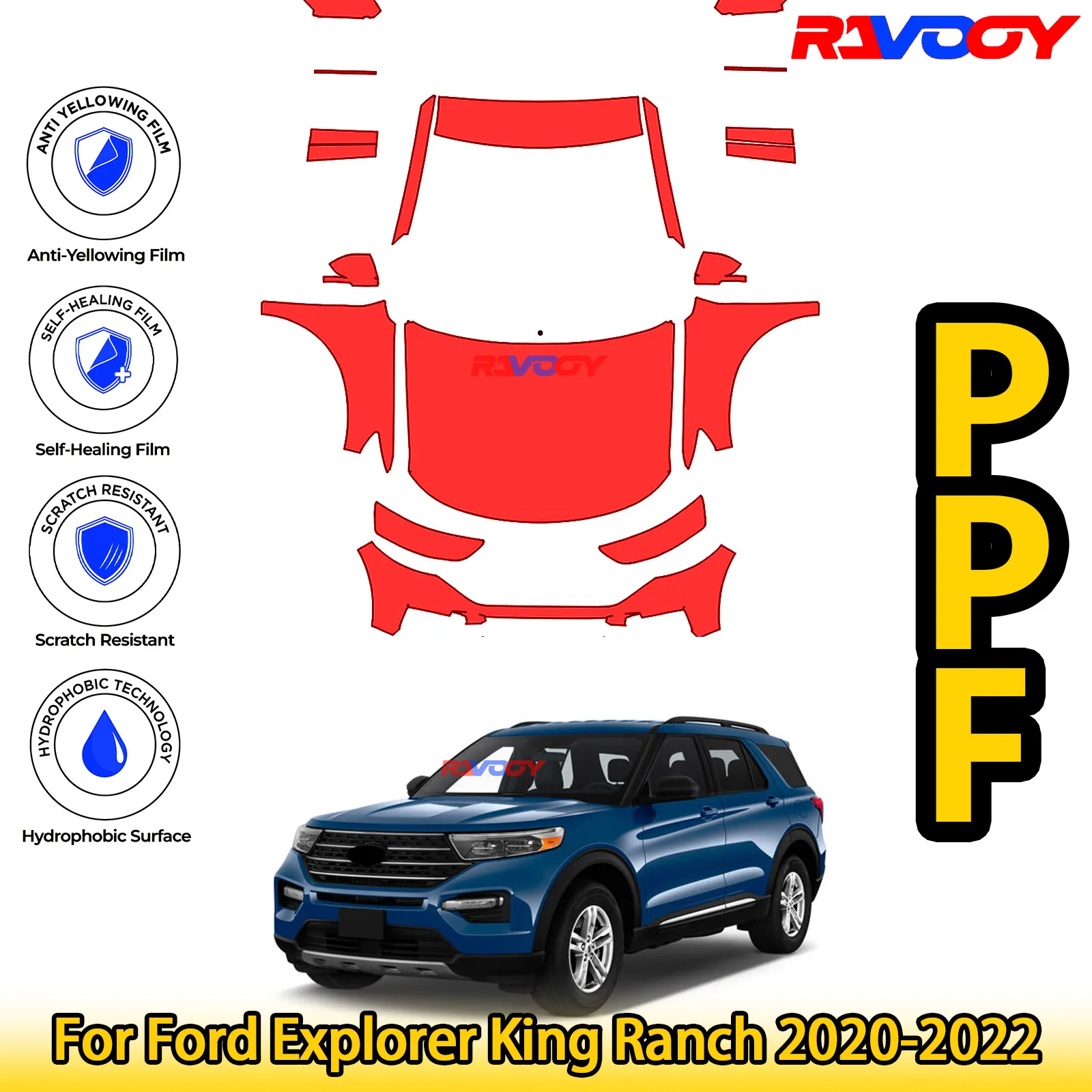 

Для Ford Explorer King Ranch 2020-2022 глянцевая матовая черная предварительно вырезанная передняя защитная пленка PPF комплект